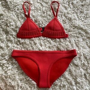 Triangl Swimwear Bikini Set Neoprene Crochet Red Large bottom Small top NWOT